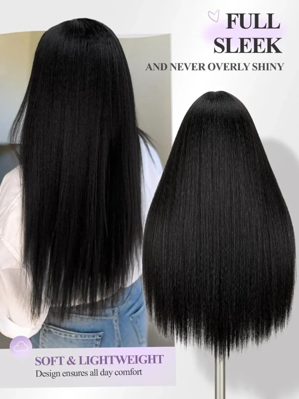 Soft Yaki Straight Wig with Bangs for Black Women - Glueless, Beginner-Friendly